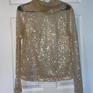 Sunday in Brooklyn Long Sleeve Sheer Turtleneck Sequin Top (XS)
